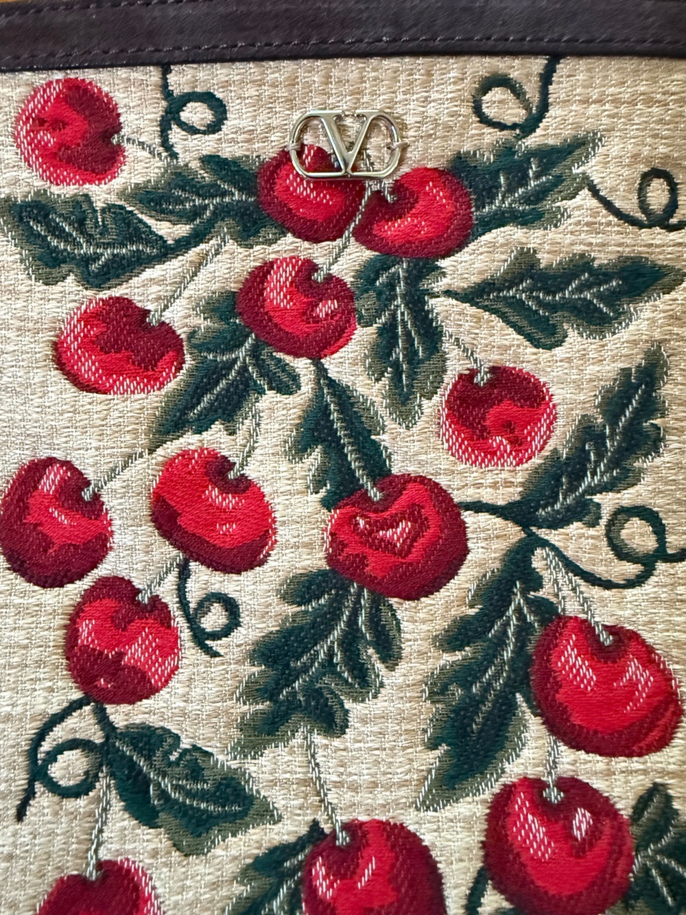 Valentino Garavani Red Cherry Embroidered Fringe Shoulder Bag - Picture 2 of 8